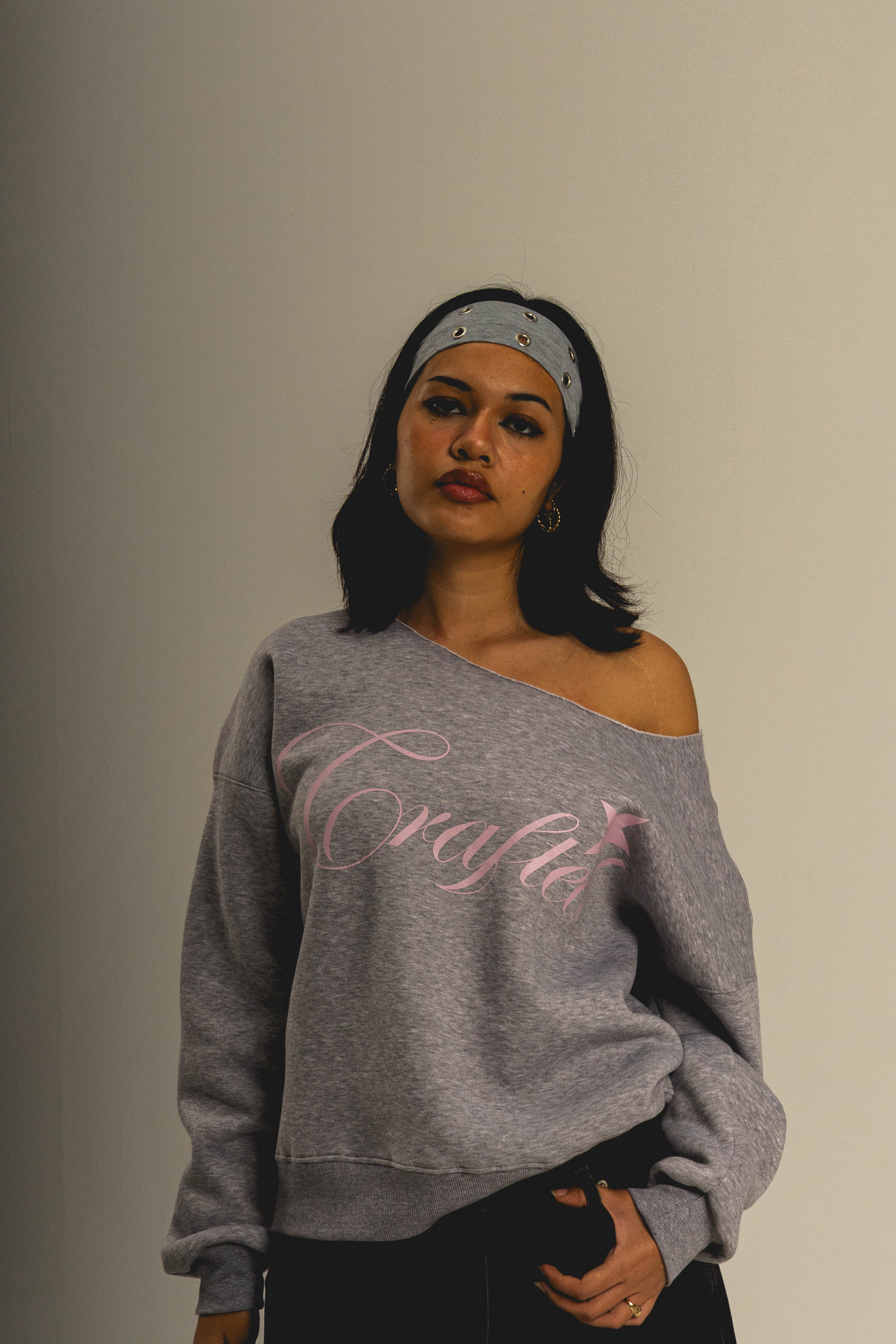 Crafted off shoulder gray