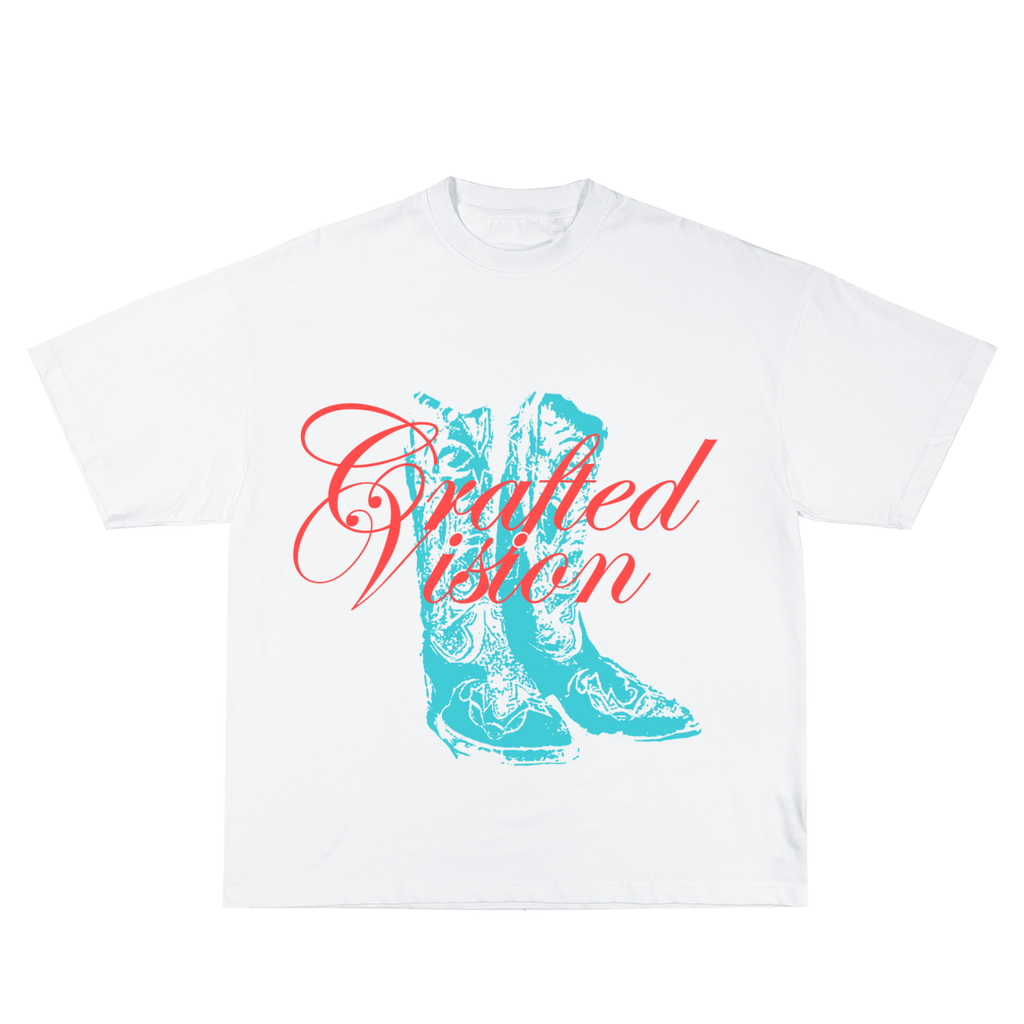 Cowboy boots (white) t-shirt/off shoulder