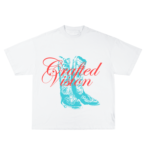 Cowboy boots (white) t-shirt/off shoulder